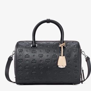 MCM Black Embossed Leather Satchel with Beige Tag, Like New **PRICE IS FIRM**